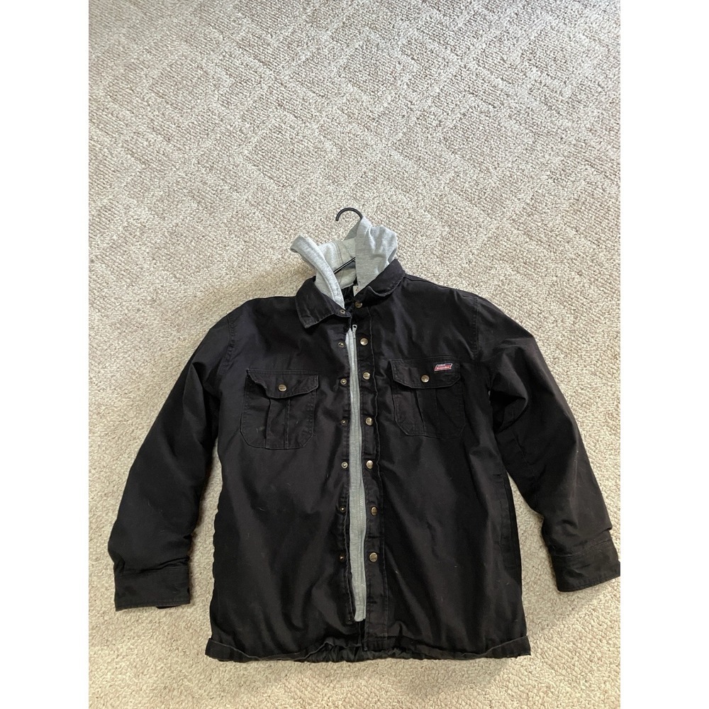 Genuine Dickies Mens Black Hooded Canvas Shirt Jacket Quilted Lined Medium 38-40